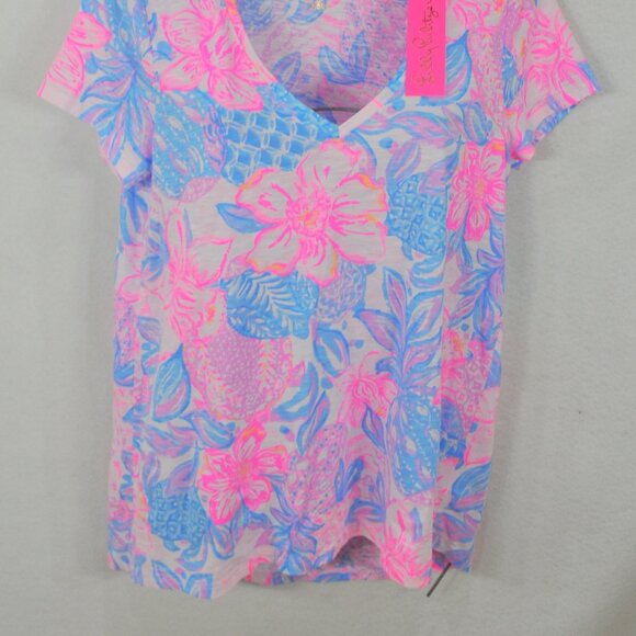 Lilly Pulitzer Women's Etta V-Neck Top Size L Snappy Turtle Pink Top Blouse NWT - Picture 4 of 8